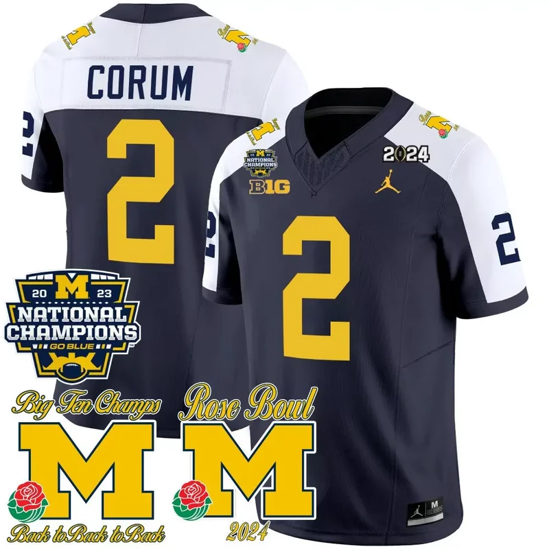 Alternate Blake Corum michigan wolverines 2023 national champions rose bowl patch jersey all stitched