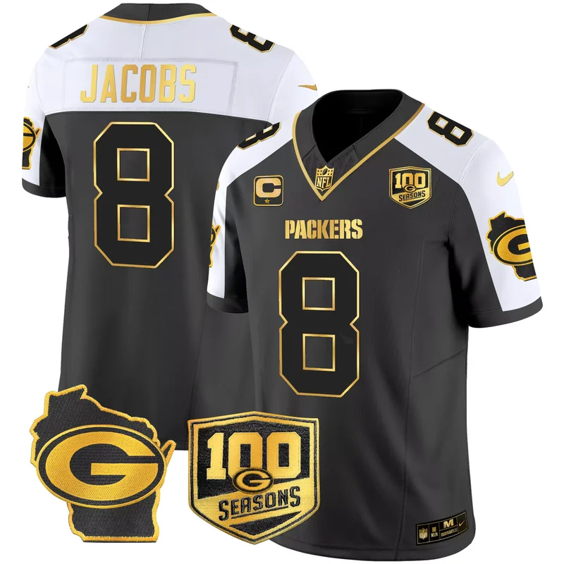 Alternate Josh Jacobs green bay packers 100th season home patch Gold jersey all stitched