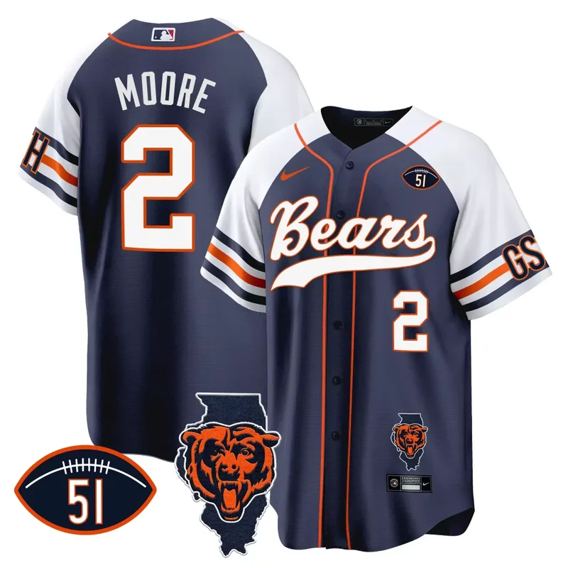 Alternate Justin Fields Bears Illinois Patch Baseball Jersey All Stitched - Image 3