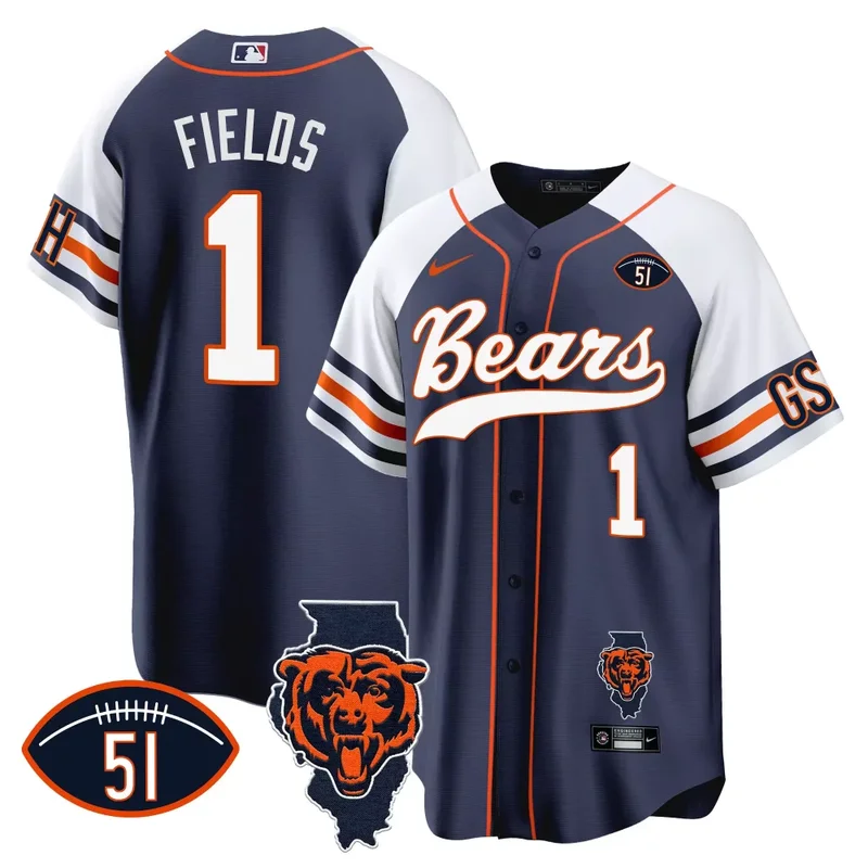 Alternate Justin Fields Bears Illinois Patch Baseball Jersey All Stitched