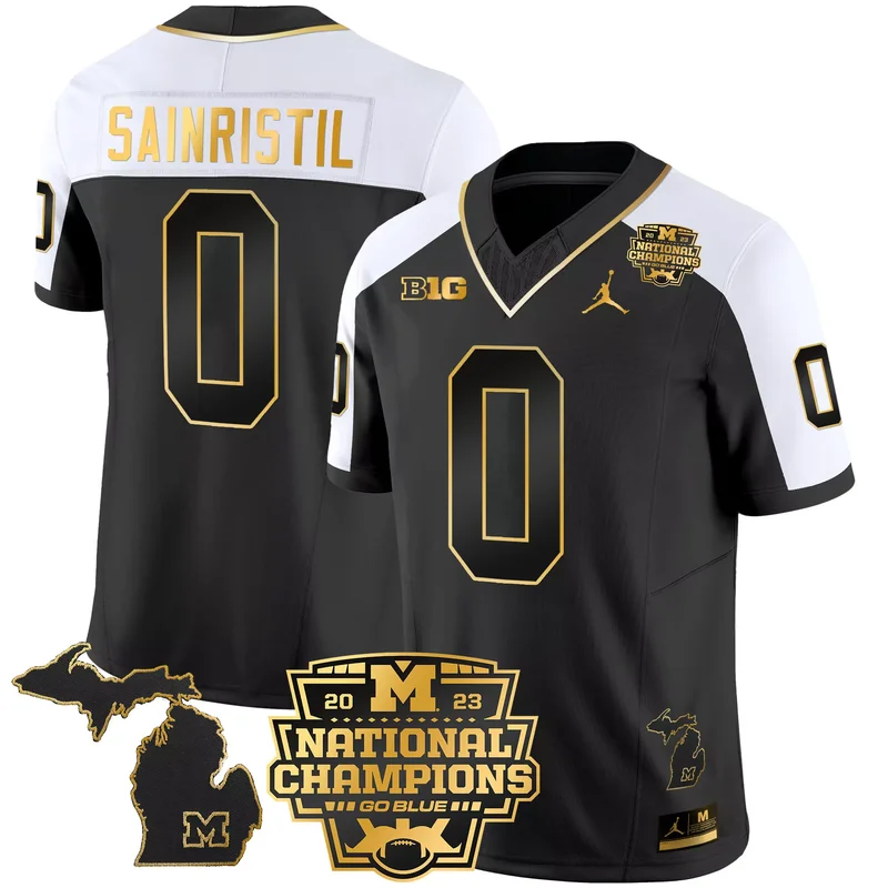 Navy Alternate Mike Sainristil michigan wolverines 2023 national champions patch jersey v4 all stitched - Image 5
