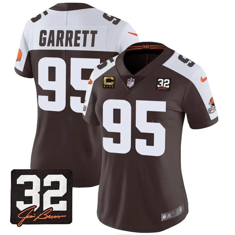 Brown Jim Brown cleveland browns #32 jim brown memorial home patch jersey v3 all stitched - Image 2