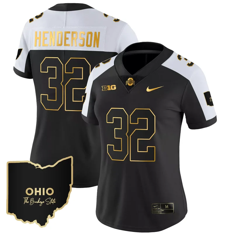 Black Marvin Harrison Jr. ohio state buckeyes 2023 vapor Gold jersey ohio patch all stitched - Image 3