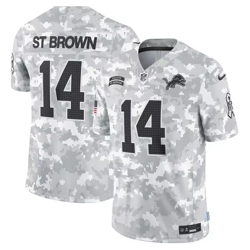 Amon-Ra St Brown Detroit Lions 2024 Salute to Service Jersey Arctic Camo