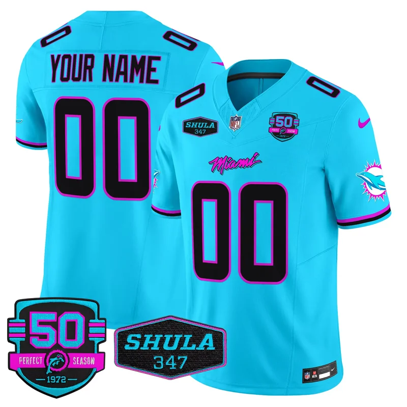 Aqua miami dolphins miami vice vapor custom jersey v3 all stitched - Image 2