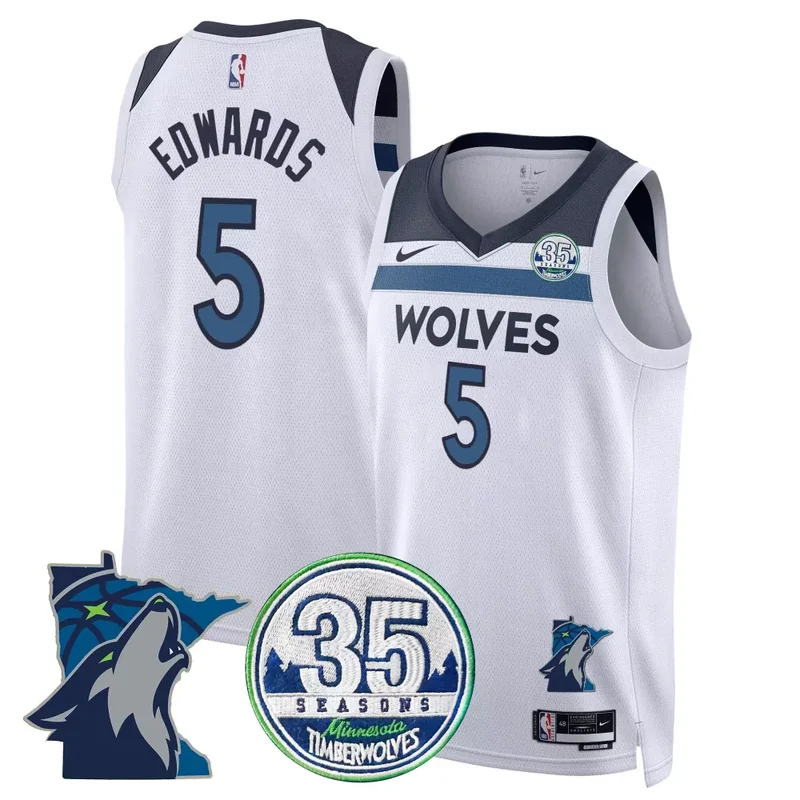 Association Anthony Edwards Timberwolves 35th Season Minnesota Patch Swingman Jersey All Stitched