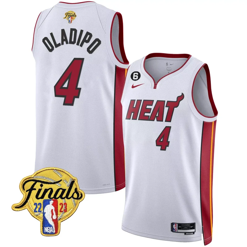 City White Bam Adebayo miami heat 2023 finals patch collection jersey v2 all stitched - Image 3