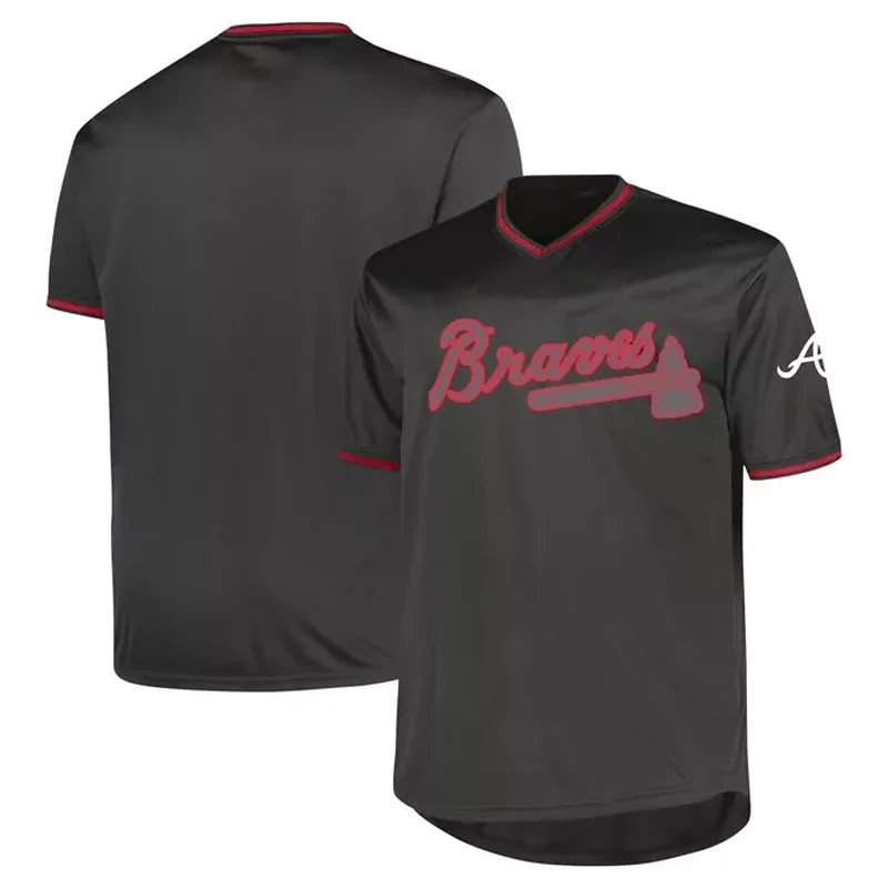 Atlanta Braves Stitches Team V-Neck Jersey Charcoal - Image 2
