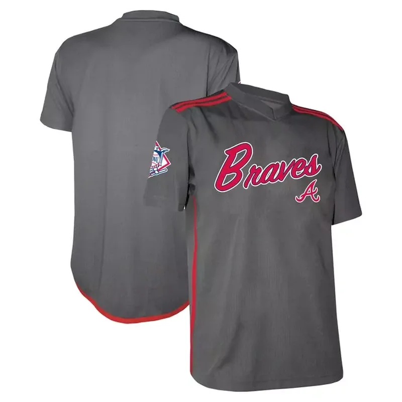 Atlanta Braves Stitches Team V-Neck Jersey Charcoal - Image 3