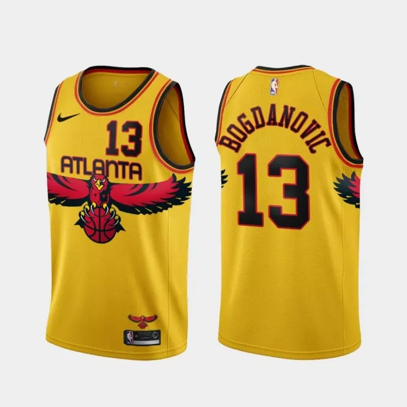 Atlanta Hawks Bogdan Bogdanovic 13 NBA 2021-22 City Gold Jersey Hawks Fans