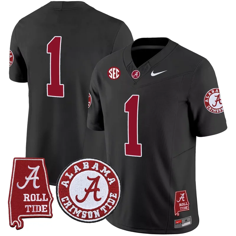 Black #1 Team alabama crimson tide jersey v4 alabama map all stitched