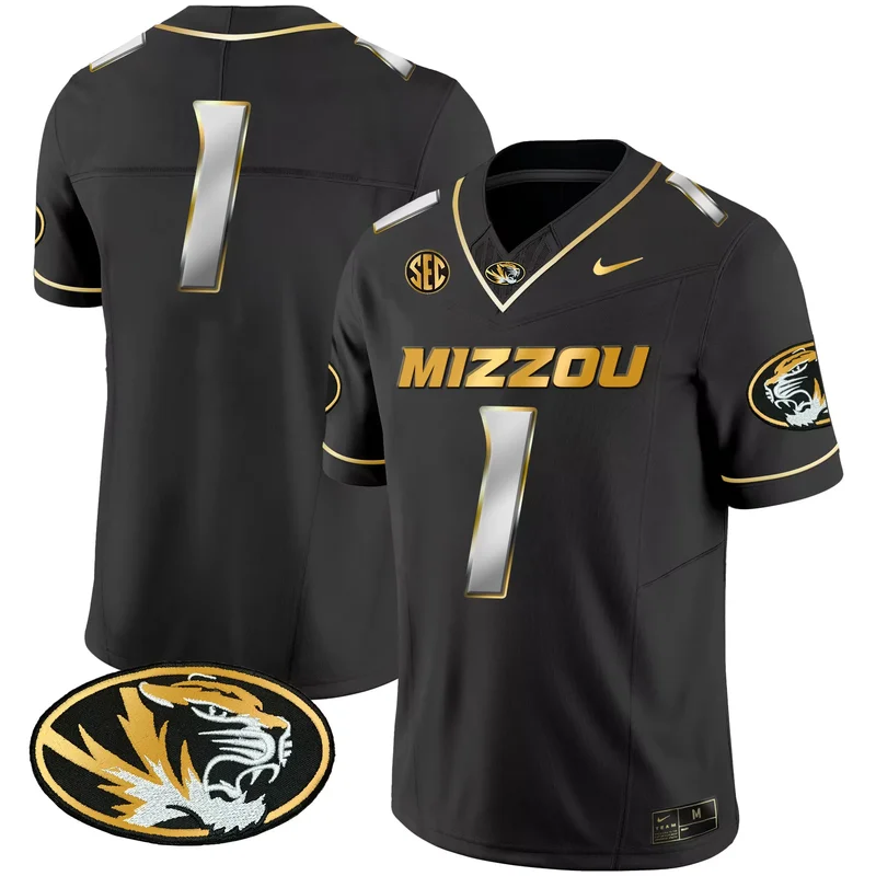 Black #1 Team missouri tigers Gold jersey all stitched - Image 4