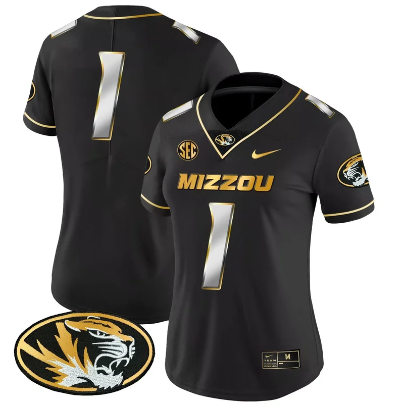 Black #1 Team missouri tigers Gold jersey all stitched
