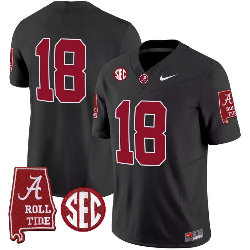 Black #18 Champs alabama crimson tide jersey v4 alabama map all stitched - Image 3