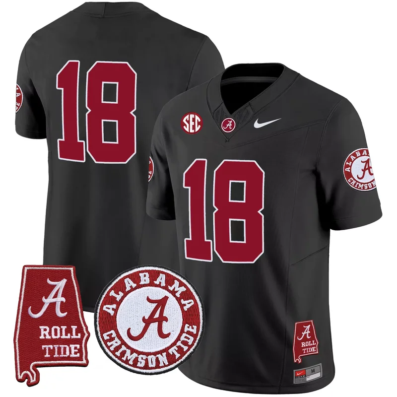 Black #18 Champs alabama crimson tide jersey v4 alabama map all stitched