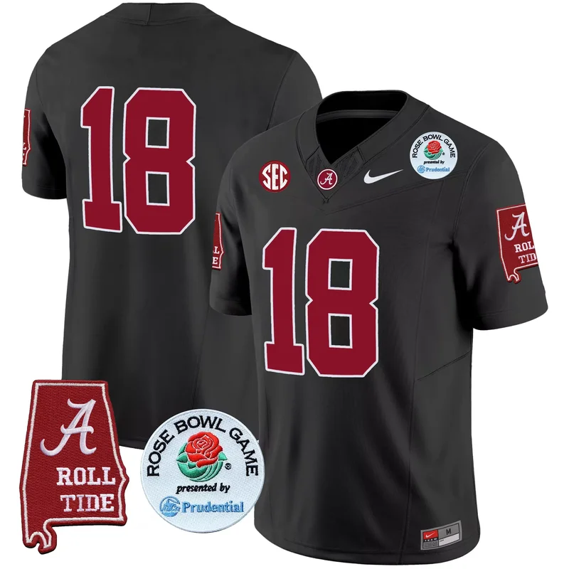 Black Nick Saban alabama crimson tide rose bowl patch jersey all stitched - Image 2