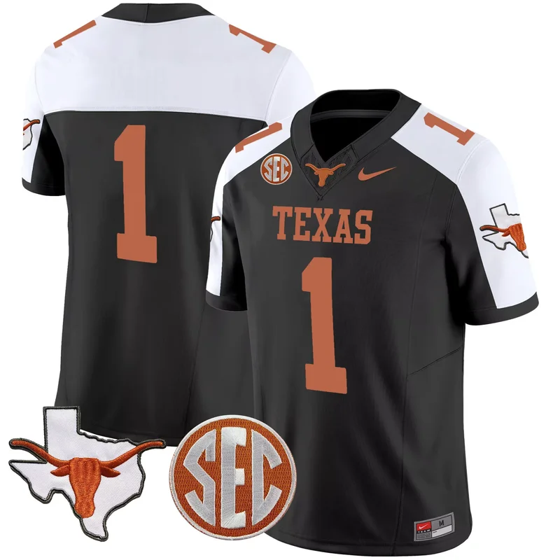 Black Alternate #1 Team texas longhorns state map sec patch jersey v2 all stitched