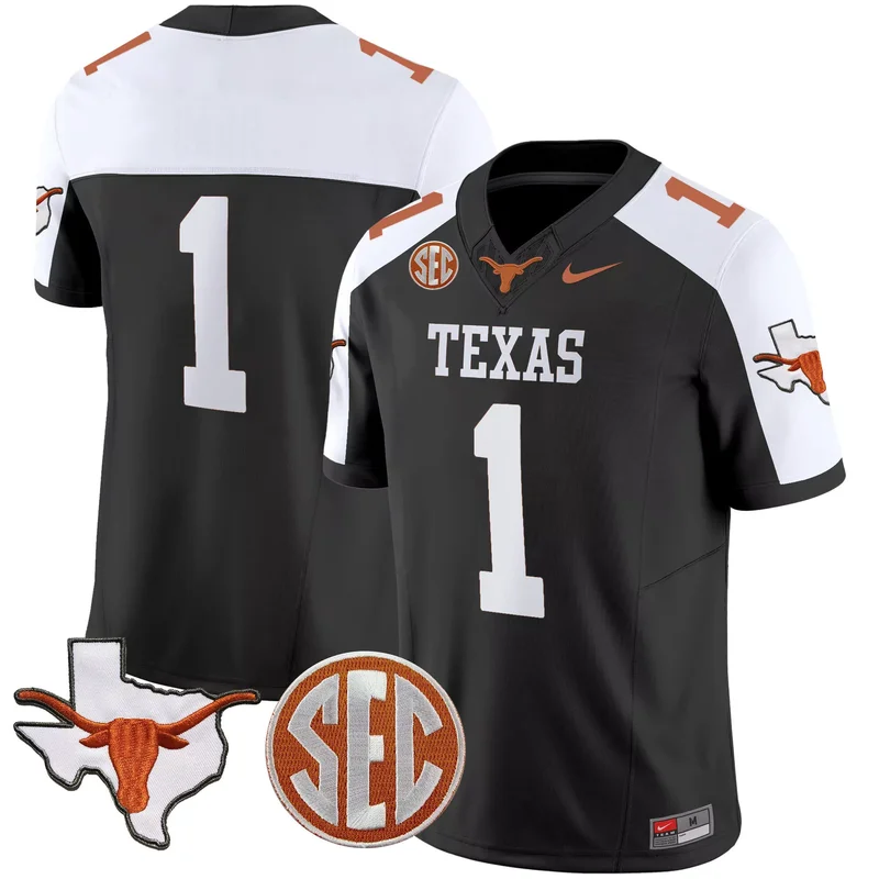Black Alternate #1 Team texas longhorns state map sec patch jersey v2 all stitched - Image 4