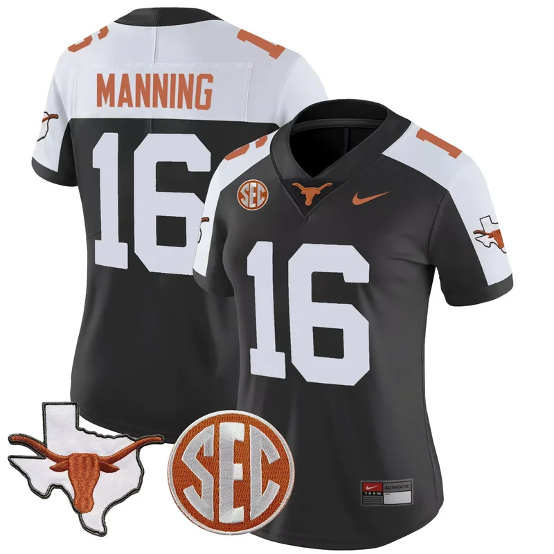 Black Alternate Arch Manning texas longhorns state map sec patch jersey all stitched