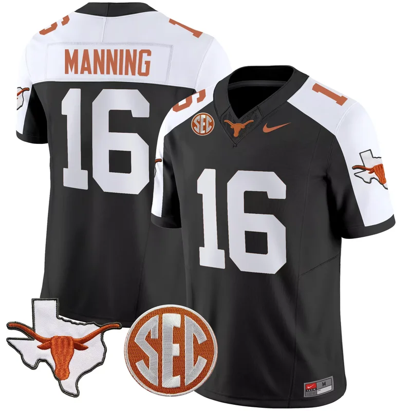 Black Alternate Arch Manning texas longhorns state map sec patch jersey all stitched - Image 4