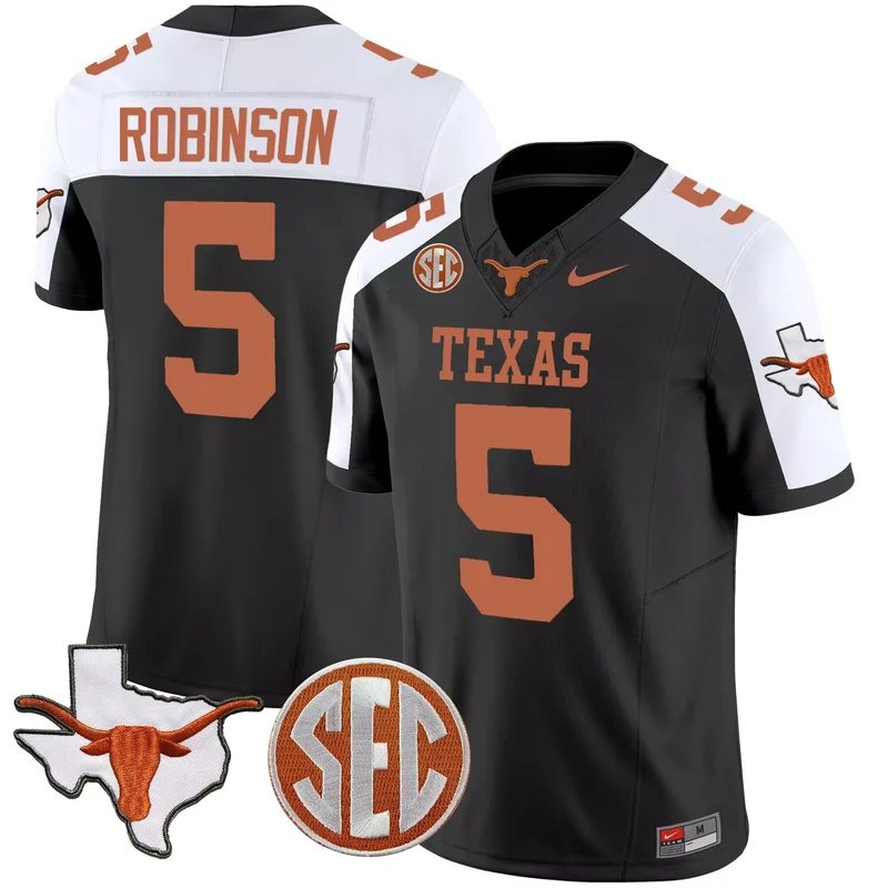 Black Alternate Bijan Robinson texas longhorns state map sec patch jersey v2 all stitched - Image 3