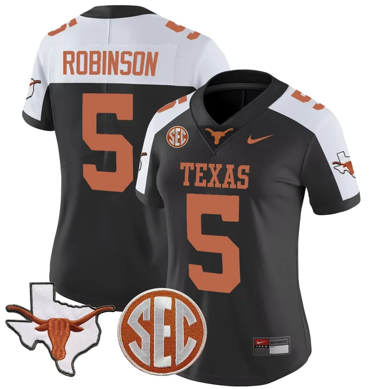 Black Alternate Bijan Robinson texas longhorns state map sec patch jersey v2 all stitched