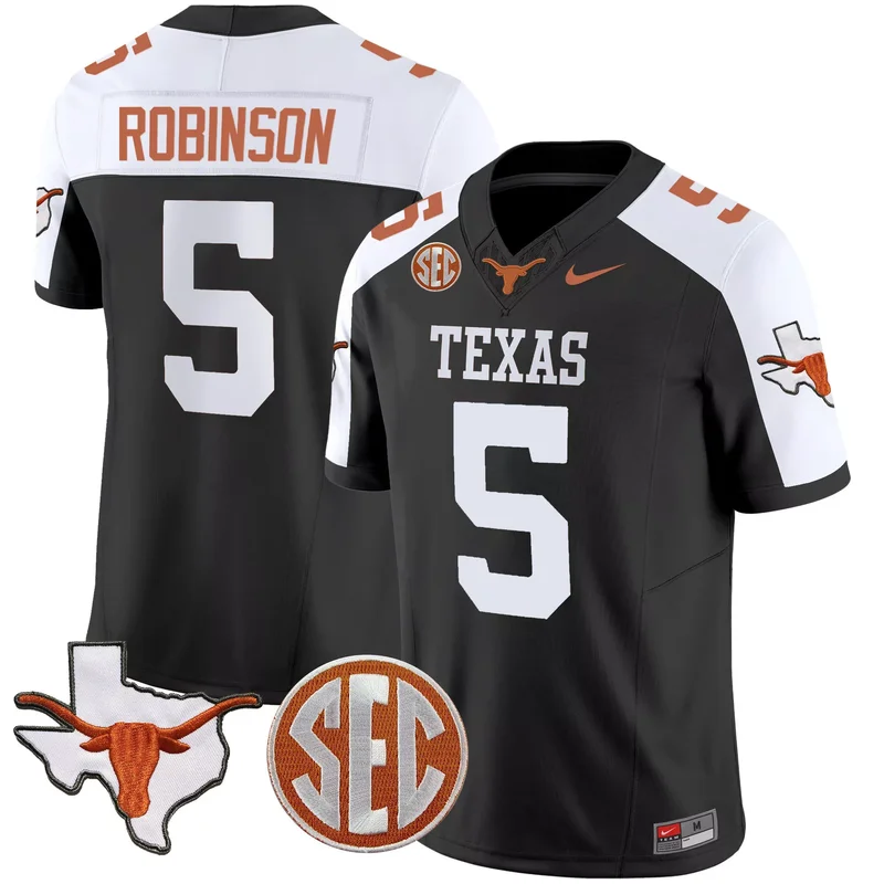 Black Alternate Bijan Robinson texas longhorns state map sec patch jersey v2 all stitched - Image 5