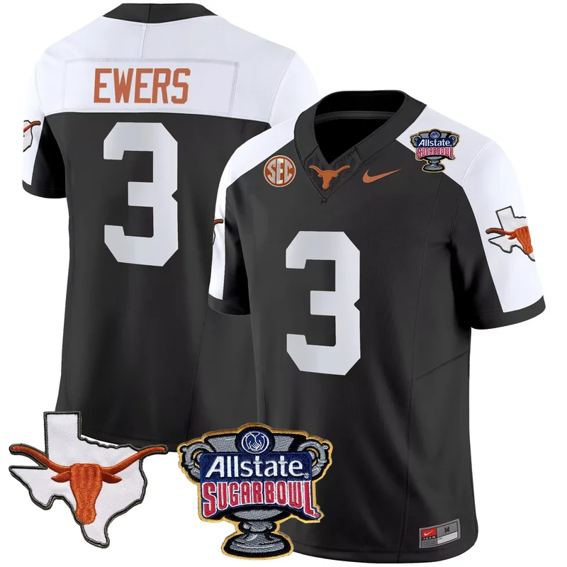 Black Alternate Arch Manning texas longhorns state map sec patch jersey all stitched - Image 3