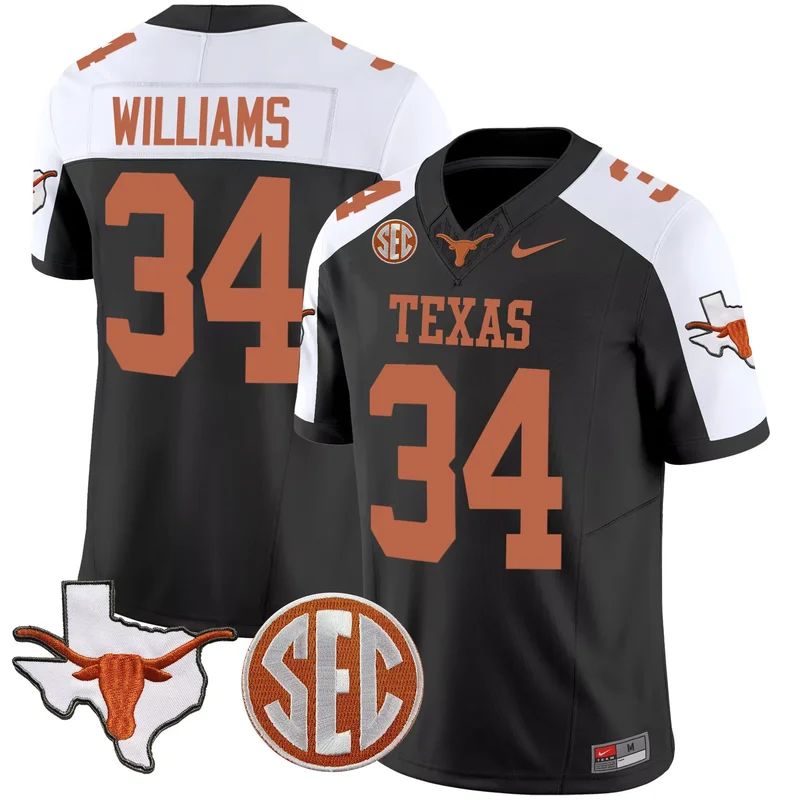 Black Alternate Bijan Robinson texas longhorns state map sec patch jersey v2 all stitched - Image 4