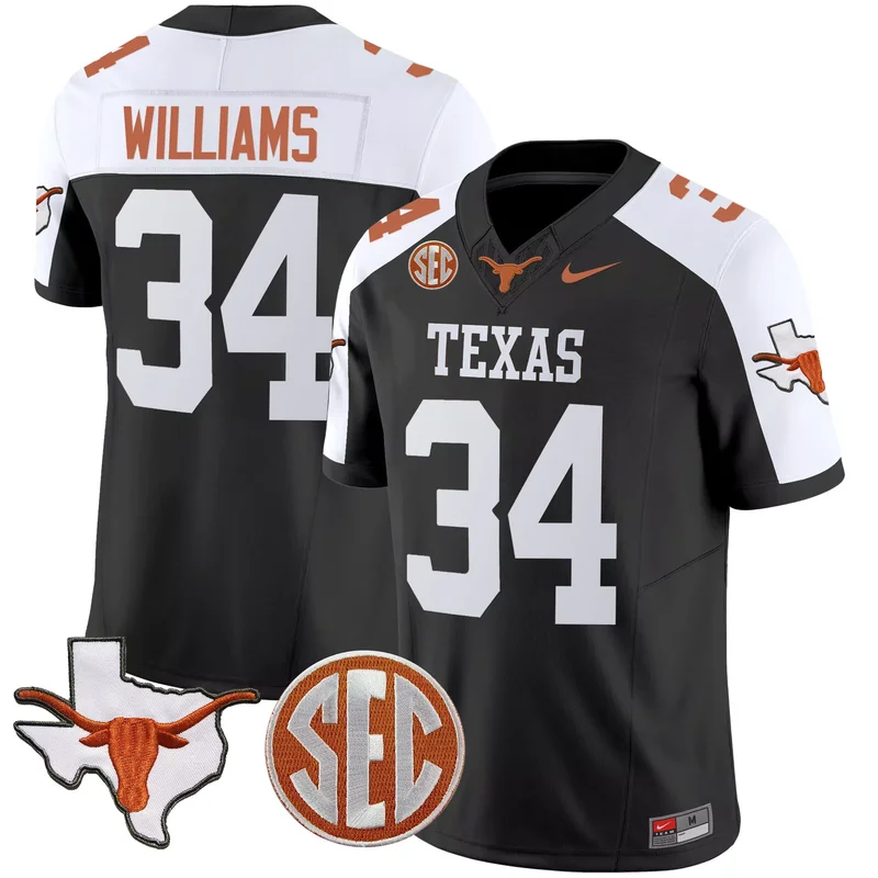 Black Alternate Ricky Williams texas longhorns state map sec patch jersey v4 all stitched