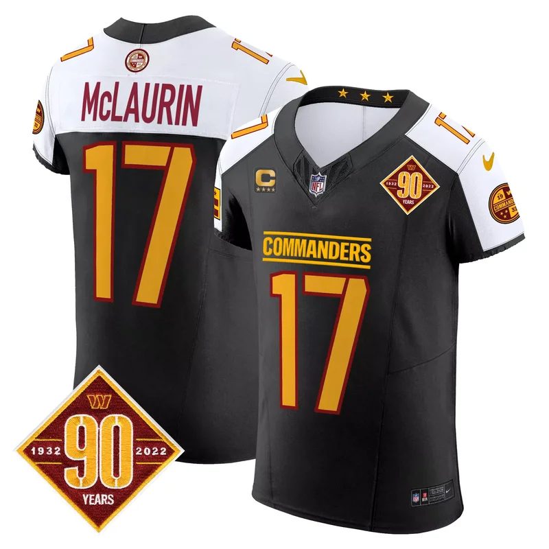 Black Alternate Sam Howell washington commanders 90th anniversary patch jersey v3 all stitched - Image 4