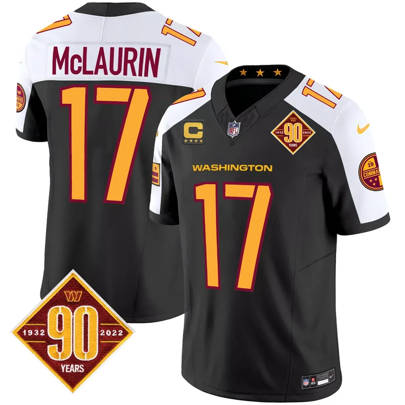 Black Alternate Terry McLaurin washington commanders 90th anniversary patch jersey v3 all stitched