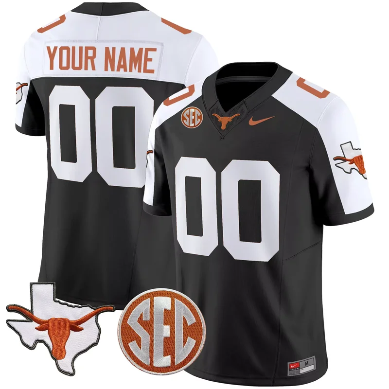 Black Alternate texas longhorns state map sec patch vapor custom jersey all stitched