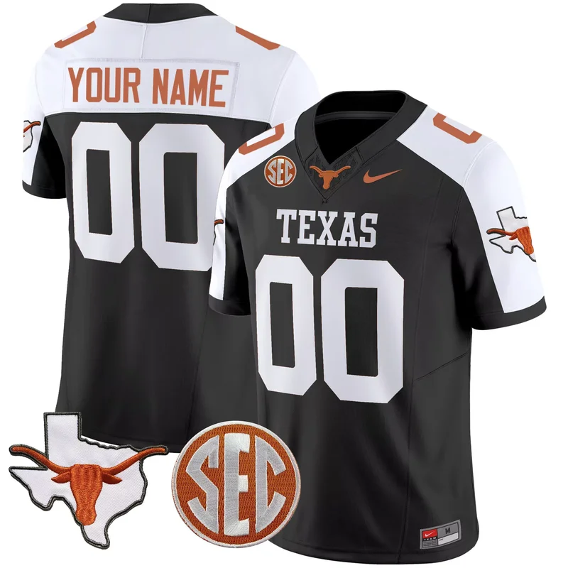 Black Alternate texas longhorns state map sec patch vapor custom jersey v4 all stitched
