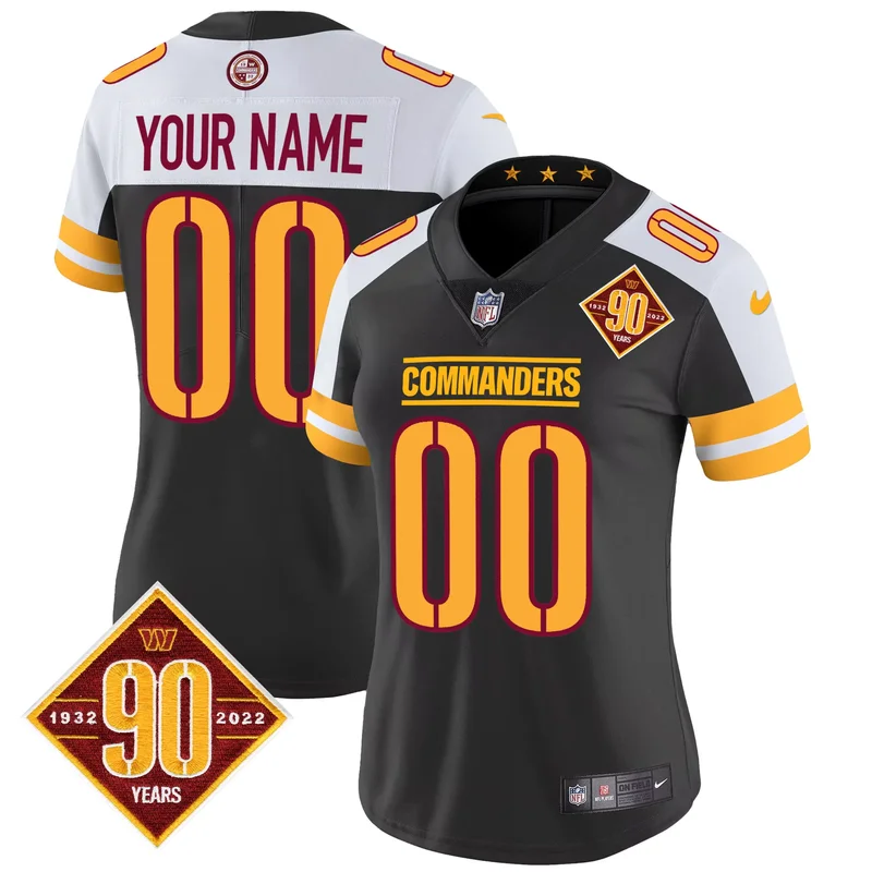 Black Alternate washington commanders 90th anniversary patch vapor custom jersey v2 all stitched