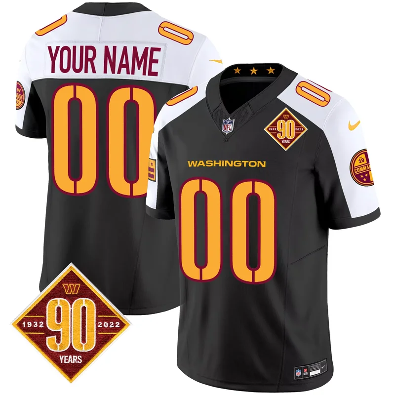 Black Alternate washington commanders 90th anniversary patch vapor custom jersey v2 all stitched - Image 5