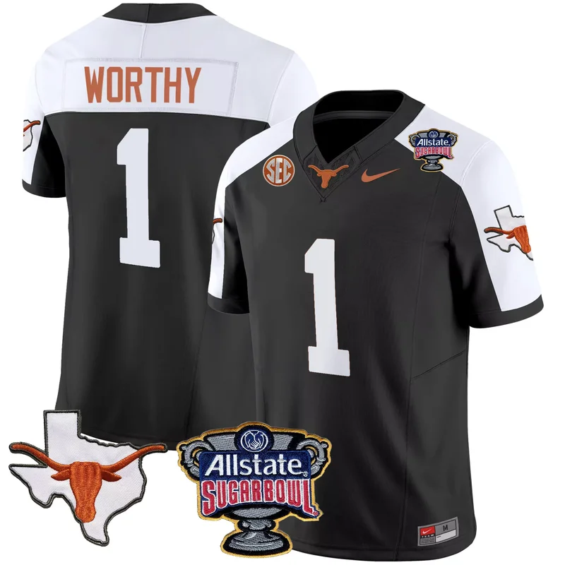 Black Alternate Xavier Worthy texas longhorns sugar bowl sec patch jersey all stitched