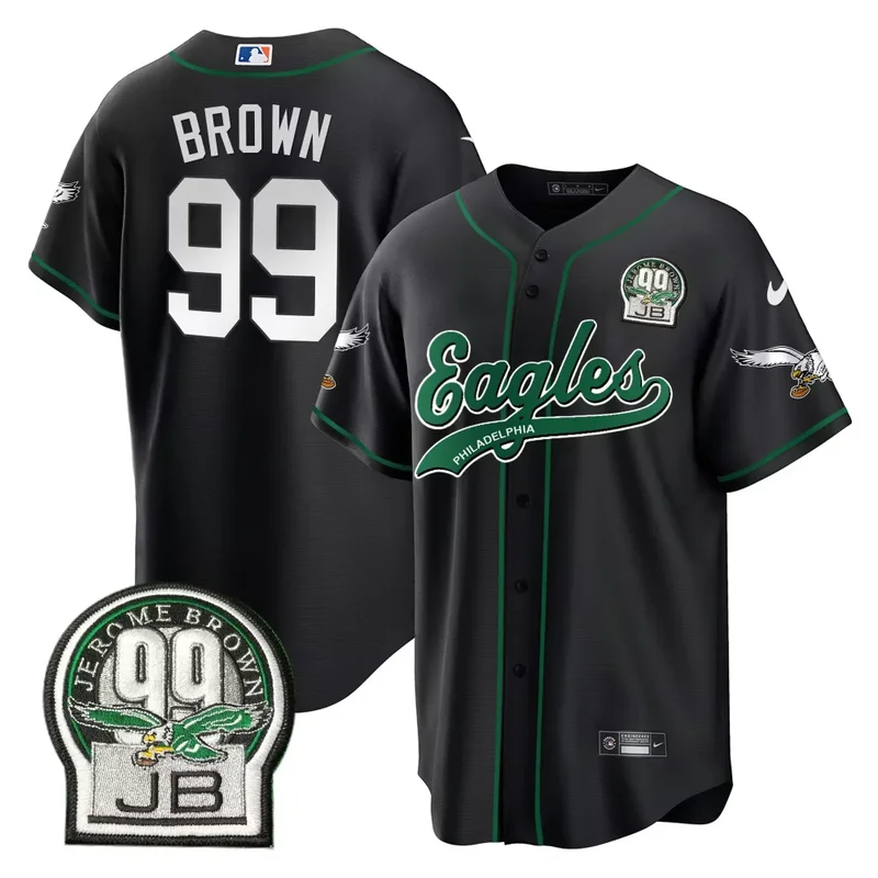 Black Brian Dawkins Eagles Jerome Brown Retired Patch Kelly Green Baseball Jersey All Stitched - Image 4
