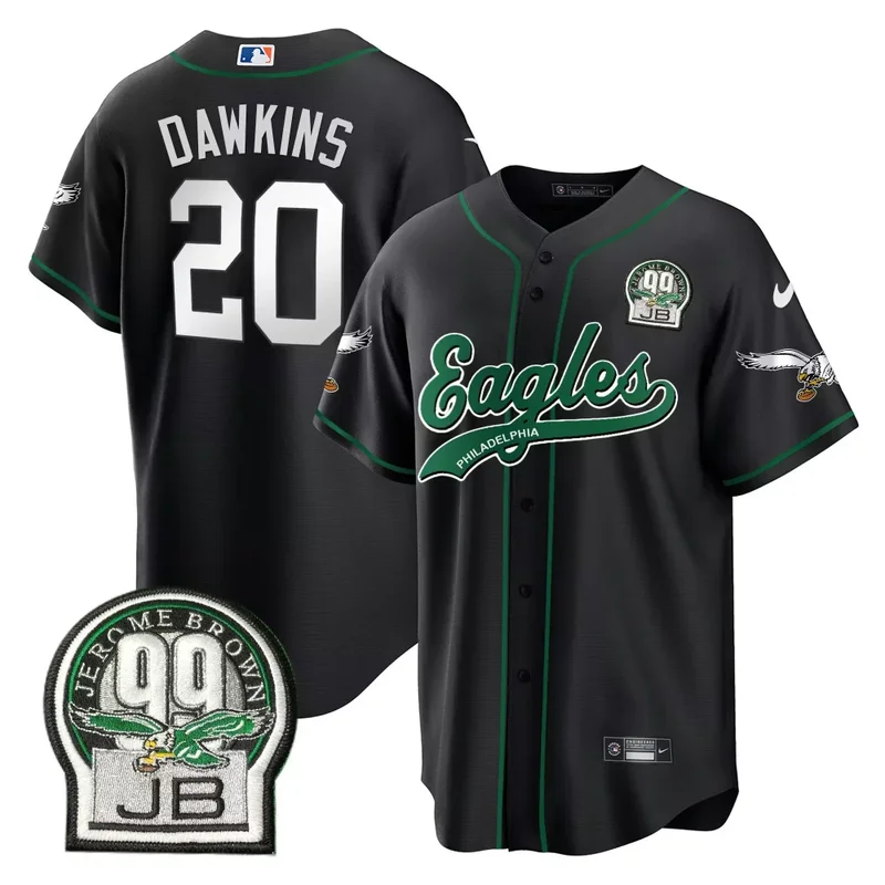 Black Brian Dawkins Eagles Jerome Brown Retired Patch Kelly Green Baseball Jersey All Stitched