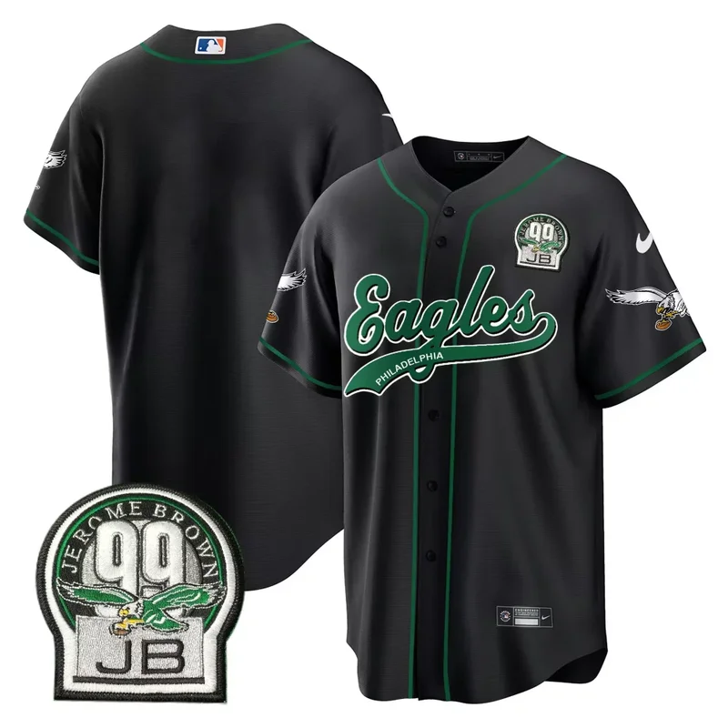 Black Brian Dawkins Eagles Jerome Brown Retired Patch Kelly Green Baseball Jersey All Stitched - Image 5