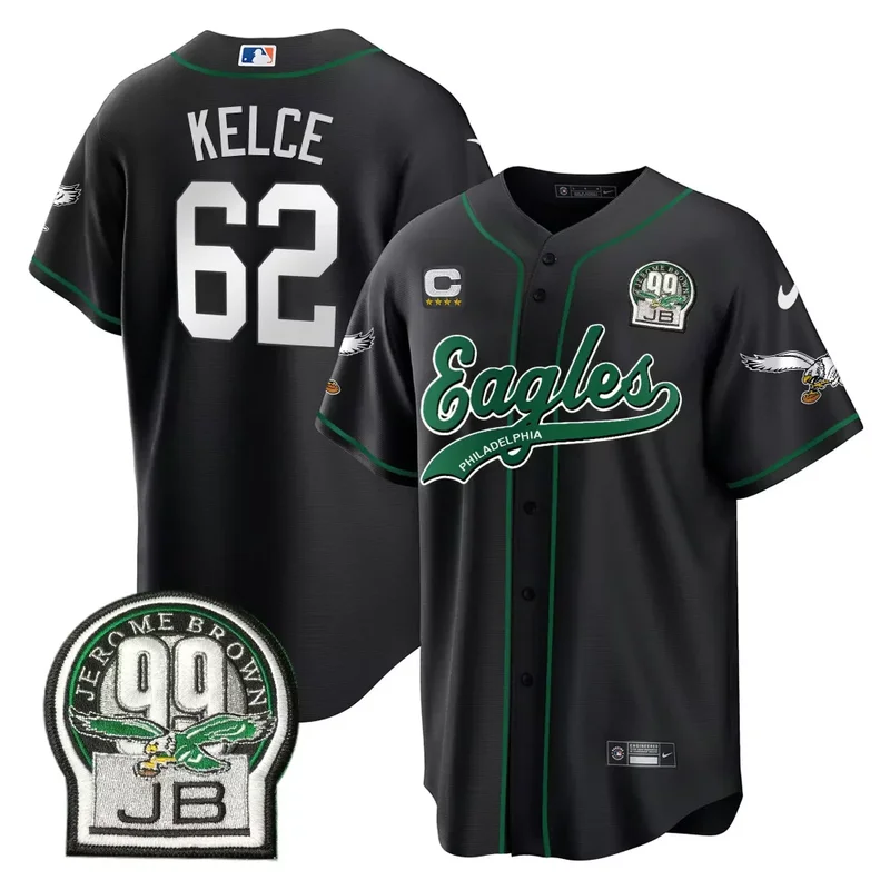 Black Brian Dawkins Eagles Jerome Brown Retired Patch Kelly Green Baseball Jersey All Stitched - Image 3