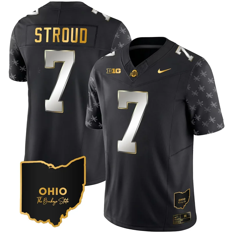 Black C J Stroud ohio state buckeyes 2023 Alternate Gold jersey stitched