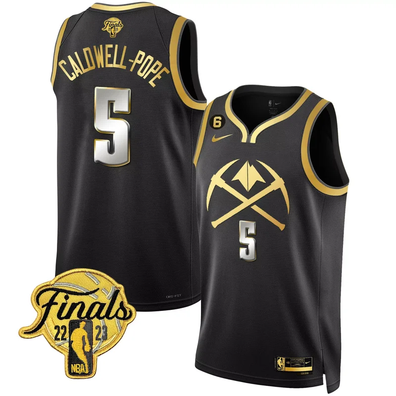 Black Caldwell Pope denver nuggets 2023 finals patch Gold special jersey v2 all stitched