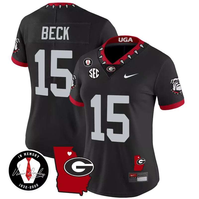 Black Carson Beck georgia bulldogs 2023 jersey v3 georgia map all stitched - Image 4