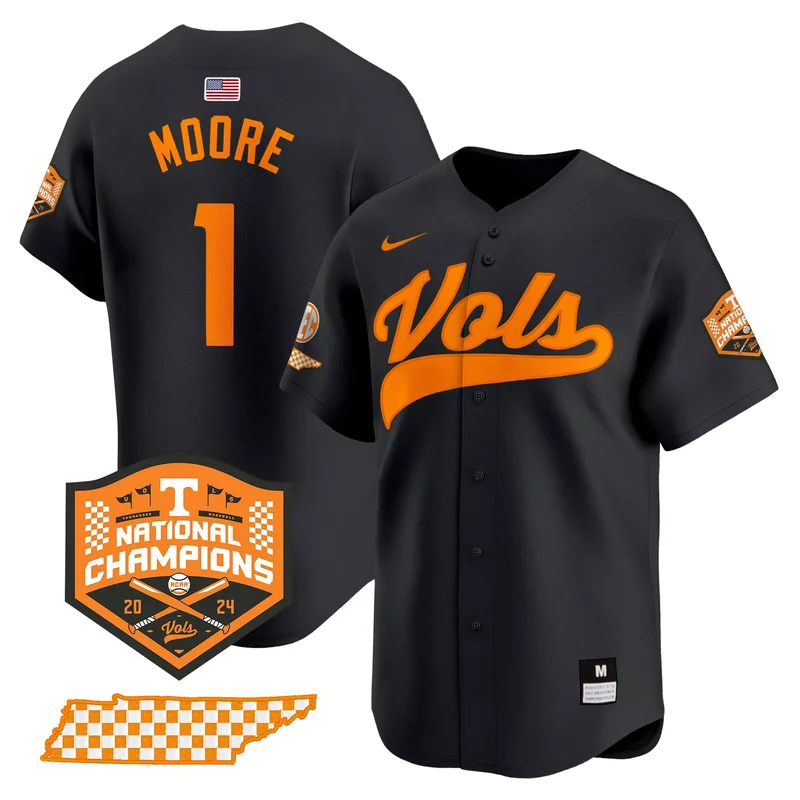 Black Christian Moore tennessee volunteers 2024 champions jersey all stitched