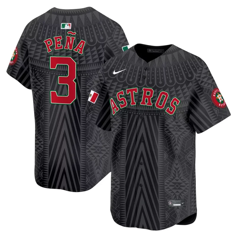 Black CJ Stroud Astros Mexico Aztec Pattern Vapor Premier Jersey Printed - Image 3