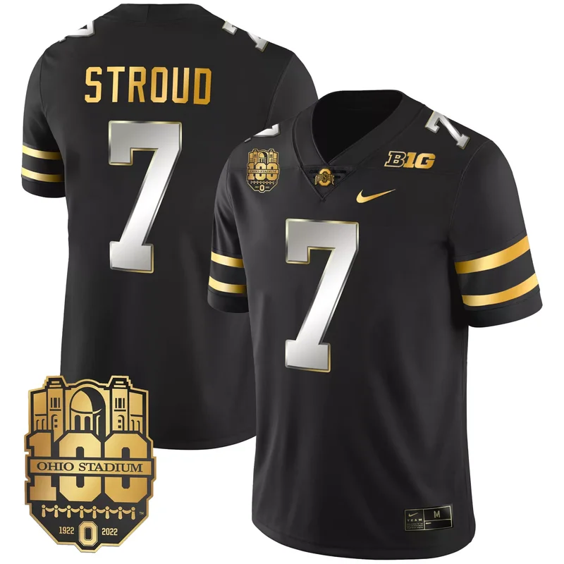Black C.J. Stroud ohio state buckeyes Gold jersey all stitched - Image 4