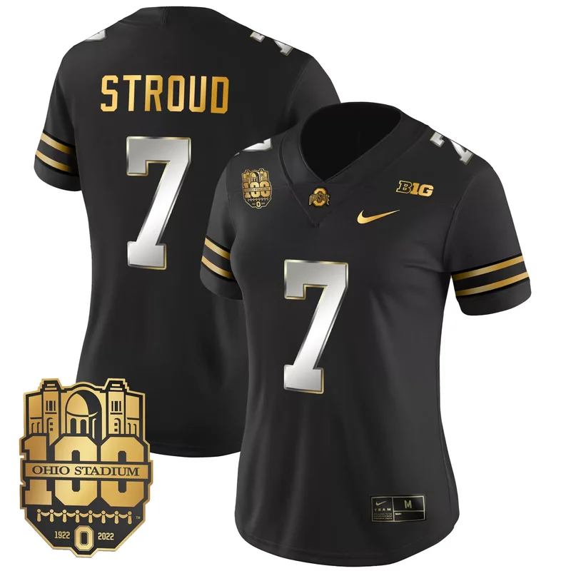 Black C.J. Stroud ohio state buckeyes Gold jersey all stitched