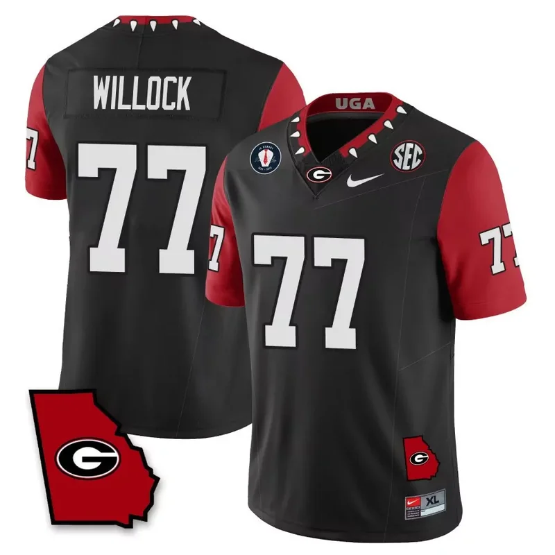 Black Devin Willock georgia bulldogs 2023 color sleeves jersey all stitched