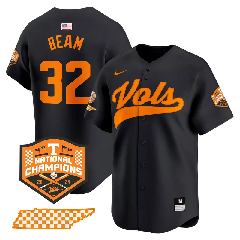 Black Drew Beam tennessee volunteers 2024 champions jersey all stitched